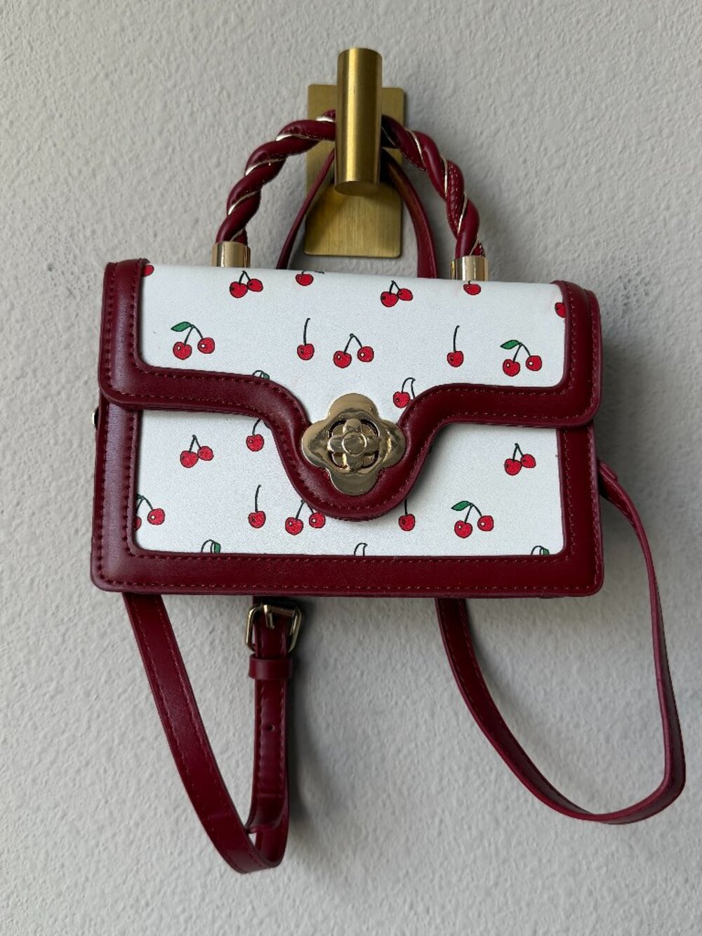 Cherry Print Crossbody Handbag in Red White NEW